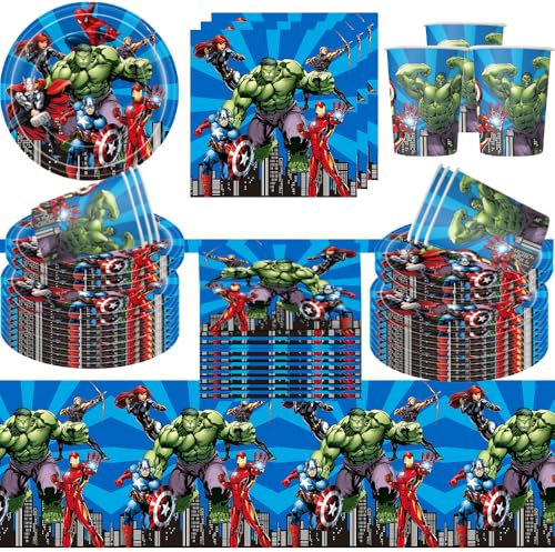 DecPtyTa Décoration D'anniversaire Vaisselle Anniversaire,Ensemble D'anniversaire pour Enfants,Decoration Anniversaire Assiettes Serviettes Tasse Nappes,Idéal pour 10 Personnes (A)