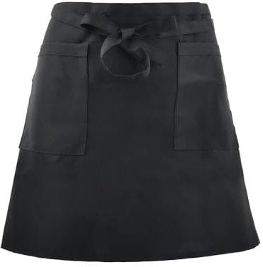 dentedeleao Unisex Kurze Halbschürzen, Professionelle Küchenschürze für Köche,Taillenschürze Vorbinder Schürzen mit 2 Taschen für Köche, Kellner, Barpersonal, Catering, Cafe (Schwarz, 60 * 40 cm)