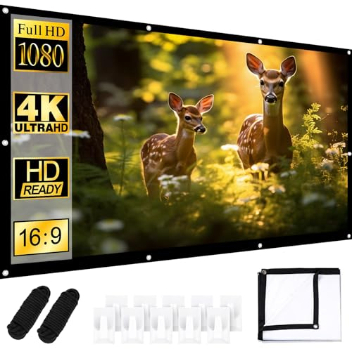 Écran de projection sur toile 100 pouces, 16:9 HD, lavable/pliable, écran de projection épais, 4K pour l'extérieur, pour bureau, conférence, théâtre, fête, maison, école
