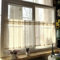 Vordesack Leinenoptik Scheibengardine mit Streifen Muster Retro-Stil Bistrogardine mit Stangendurchzug halbtransparente Kurzstore Küchengardine 1 Stück Natur HxB 40x100cm