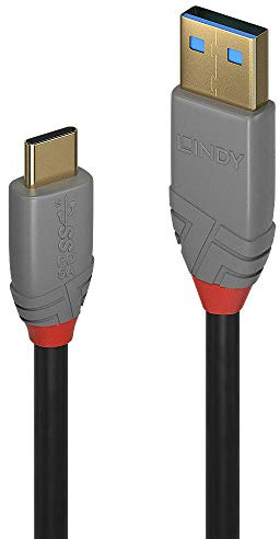 LINDY 36913 2m USB 3.2 Typ A an C Kabel, 10GBit/s, Anthra Line