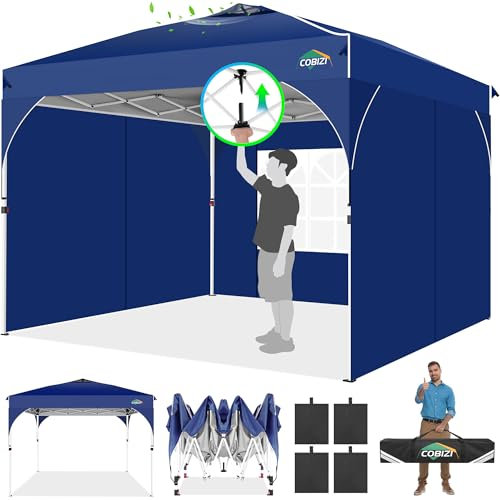 COBIZI Pavillon 3x3m Wasserdicht Stabil Winterfest Faltpavillon Partyzelt Gartenpavillon, 3 Seitenteilen, Pop Up Pavillon Faltbar für Camping, Festival, Gärten,Geschäft mit 4 Sandsäcke,Navy blau