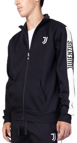 Juventus, Blusa Homewear in Felpa Garzata, Abbigliamento da Casa, Bianco e Nero con Logo della Juventus, in Cotone, Full Zip, Taglia M