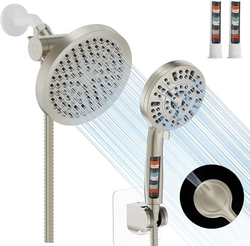 UltrTxenova Pommeau de douche avec pulvérisateur à main, double pommeau de douche haute pression avec pommeau de douche double à main 10 modes tuyau de 198,1 cm