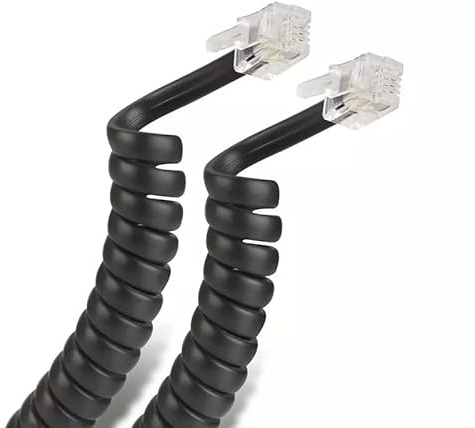 TECHZOCO Cable telefónico, Cable RJ10, RJ9, RJ22, cable de teléfono de línea fija, Diseño en espiral, cable para auricular telefono, 4 hilos 4P4C, 2 Metros estirado, Negro