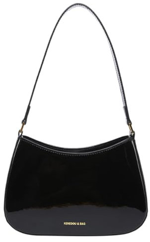 HiTotes Borsa a Tracolla Rossa da Donna in Pelle Verniciata Y2K, Mezzaluna Hobo con Manico Superiore, A01-Nero, 25cm