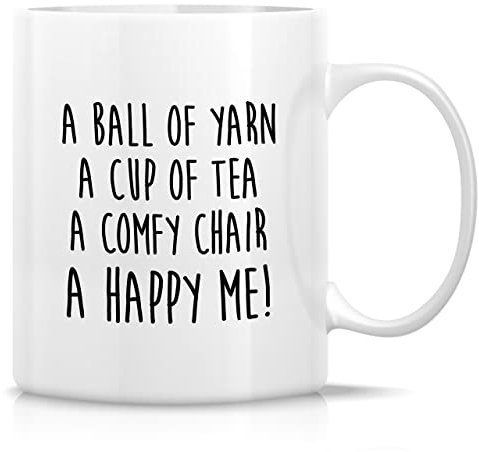 Funny Mug - A Ball of Yarn Happy Me Knitting Knit Crochet Ceramic Tea Coffee Mugs - Funny, Sarcasm, Sarcastic, Inspirational Birthday Gift for Friend mom Mum Mama Mother, 11oz