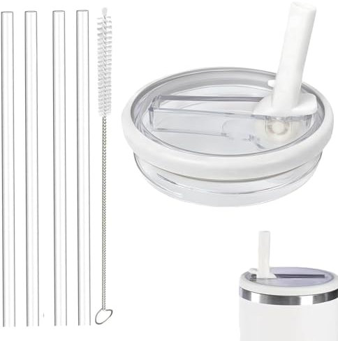 Leak Proof Lid for Stanley Cup,Stanley Cup Lid Replacement,Stanley Flip Straw Lid,40 oz Tumbler Flip Straw Lid Replacement fit for Stanley Quencher 1.2L with 4 Straws and 1 Cleaning Brush