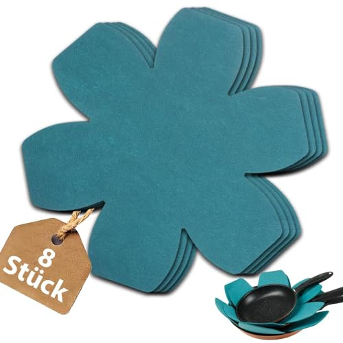 8 protectores de sartenes, 20 cm, extra gruesos, protección contra apilar, resistente al calor, fieltro, protector de ollas, tamaño ajustable, protector de sartenes, protección apilable