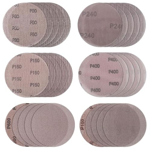 30PCS 125mm Sanding Discs, 5 Inch Sanding Pads 80/100/150/240/400/600 Mixed Grit Dust Free Anti-Blocking Mesh Sheet for Car Wood Furniture Floor Sanding Orbital Sander