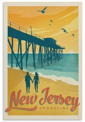 USA Vintage Reiseposter, New Jersey Poster, coole Kunstwerke, Wandkunst, Leinwanddrucke, Poster zum Aufhängen, 12 x 18 Zoll