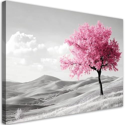 Feeby - Impression sur Toile - Intissé Tableau Decoration Murale - Paysage d'arbres roses - 45x30 1partie - Salon Peinture Tableaux - Moderne - Décoration Chambre Esthétique