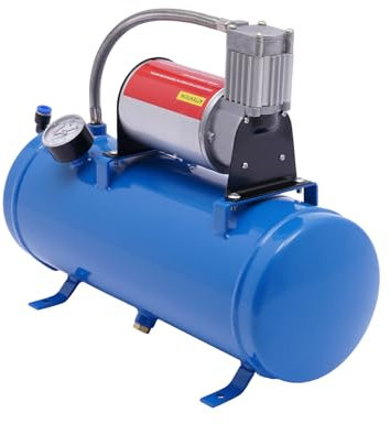 Leistungsstarker 12V Auto Luftkompressor mit 6L Tank, 150 PSI Reifenpumpe mit Manometer, Kupfermotor & 3,8m Schlauch, Tragbare Luftkompressorpumpe für Auto, Fahrrad & Lufthorn