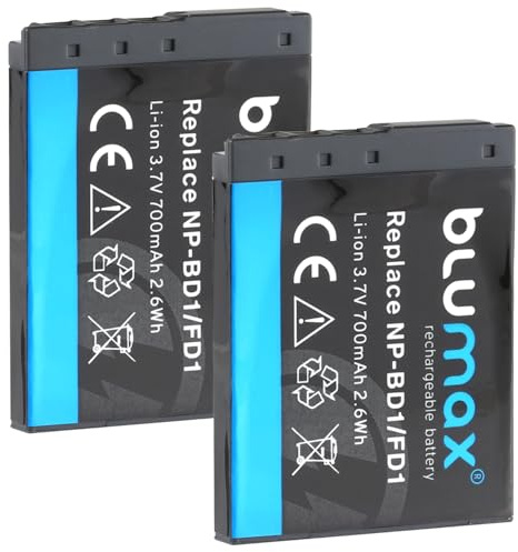2X Blumax Akku kompatibel mit Sony NP-BD1 / NP-FD1 / DB-BD1 | 700mAh | für Cybershot DSC-G3 DSC-T75 DSC-T300 DSC-T500 DSC-T700 DSC-T900 DSC-TX1