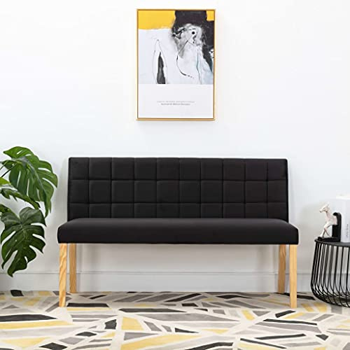 Teenpull Samt Sitzbank 140 cm Schwarz, gepolstert, mit Rückenlehne, Kautschukholzbeine für Flur, Wohnzimmer, Schlafzimmer