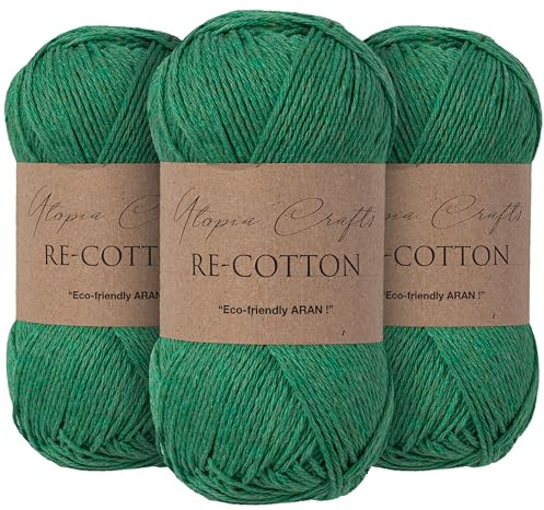 Utopia Crafts Re-Cotton Knitting Yarn, 3x 100g (Evergreen)