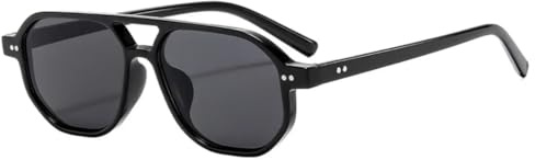 RRNTTTM Vintage Doppelbrücken Damen Sonnenbrille Mode Nieten Herren Klare Linse Shades Uv400 Sonnenbrille