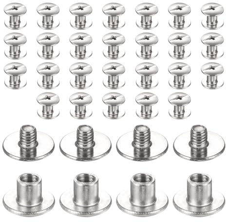 Sourcing map set di 30 viti Chicago M3x4mm 3mm di lunghezza, borchie in metallo a testa Phillips, rivetti per unghie, perni di bulloneria, rivetti per post di legame, viti per borse in pelle, borse