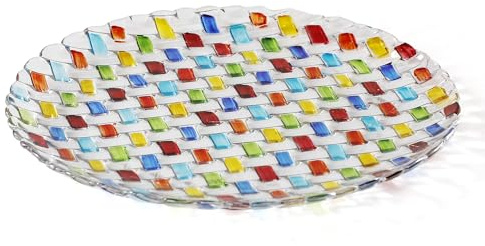 Puremagics Piatto decorativo in cristallo multicolore dipinto a mano, diametro 27,9 cm.
