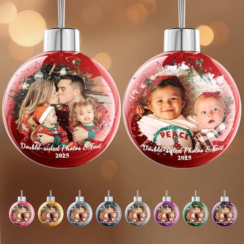 Bemaystar personalisierte weihnachtskugeln Doppelseitig mit Foto & Text - Individuelle Christbaumanhänger, Foto-Anhänger, Personalisiertes Geschenk für Mama, Papa, Kinder & Tierliebhaber