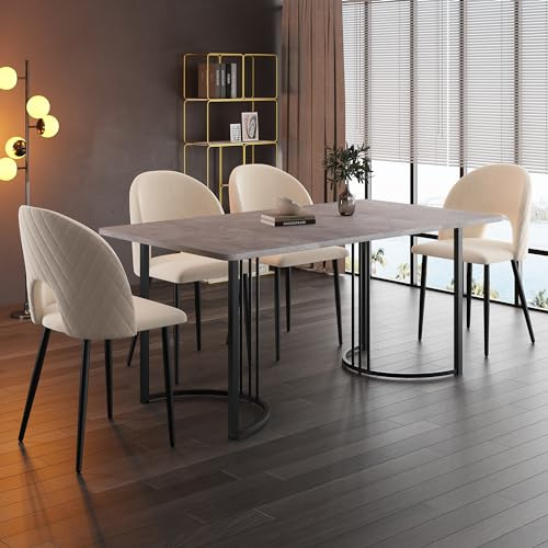Generisch Moderner Esstisch 140x80cm mit Marmoroptik & stabilen Metallgestell – Höhenverstellbare Beine für Küche, Esszimmer oder Wohnzimmer – Grauer Designertisch mit MDF-Platte