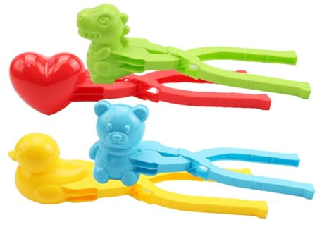 4pcs Snowballl Maker, Snow Toys for Kids Outdoor, Snowballl Mold Clips, Winter Snow Ball Fights Maker Tools with Dinosaur/Bear/Duck/Snowman Shaped, Snows Games Accessories for Outdoor Play Ages 2-10