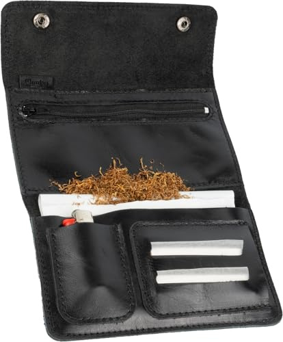 Portatabacco Uomo in Vera Pelle – Porta Tabacco Personalizzato con Incisione Nome – Custodia Tabacco con Zip e Tasche per Cartine e Filtri – Made in Italy con Scatola Regalo in Metallo (Nero)