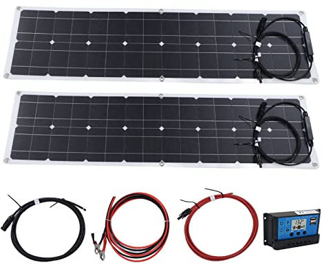 MasYosh Kit de Panneau Solaire, Panneau Solaire Portable 50 W 18 V avec 2 Ports de Sortie USB 5 V 2 A et Protection Intelligente, pour Maison, Camping-car, Bateau, Ferme, Utilisation en