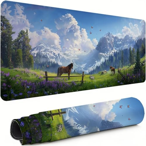 Tapis de Souris XXL Cheval 600x300x3mm Antidérapant Rubber Base Tapis de Souris Gamer Nature Précision Compatible Toutes Mouse, Revêtement Doux Imperméable Protege Bureau pour Home Bureau xg-920