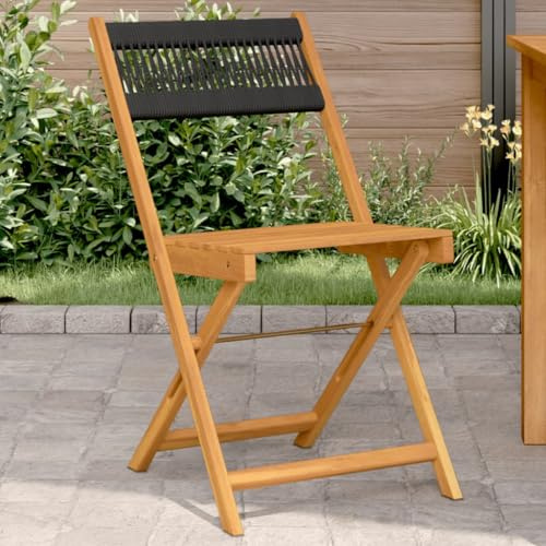 VIHHQGC Bistro Chairs 2 pcs Black Solid Wood Acacia and Rope Folding Chairs Dining for Patio Garden Balcony