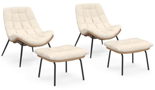 IDMarket - 2er-Set Relax-Gartensessel LOA in Rattanoptik mit ecrufarbenen Kissen und Fußstütze
