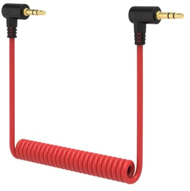 Microphone Cable Coiled 3.5mm TRS for DJI Mic 2, Rode Wireless PRO/GO II/ME, Right-Angle Patch Cord, Stretchable 20cm to 70cm, ld-Plated Audio Lead for Camera, Camcorder, Recorder, Audio Mixer