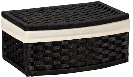 Household Essentials Hand-Woven Paper Rope Basket with Lid and Liner, Black Stain
