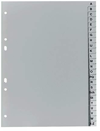 Original Falken PP Kunststoff-Register. Für DIN A5 16,3 x 21 cm volle Höhe Druck A-Z 24 Blatt grau Ringbuch Ordner Plastikregister ideal für Büro und Schule