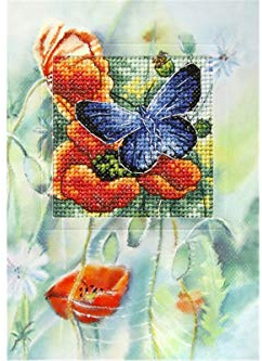 Complete counted cross stitch kit - greetings card Flowers and butterfly 6225