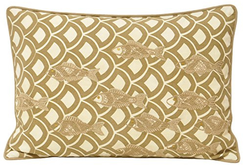 Paoletti Ionia Fish Embroidered 100% Cotton Piped Boudoir Cushion Cover, Driftwood, 35 x 50 Cm