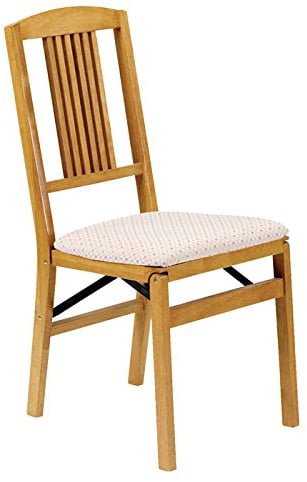 MECO Stakmore Simple Mission Klappstühle aus Holz mit gepolsterten Sitzen, 2er Set - Keine Montage Faltbare Esszimmerstühle, Stahl Klappmechanismus, Polsterkissen, Platzsparend, Kirschgestell