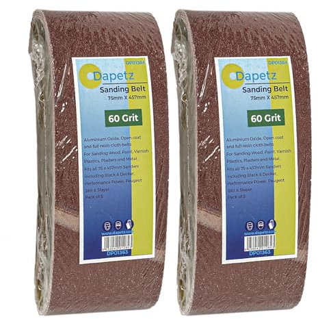 Dapetz ® Sanding Belts 75mm X 457mm 60 Grit Aluminium Oxide Power Tool Sander Sanding Belt Compatible with Bosch, Black+Decker & Makita Sanders polishing Metal, Wood -10X