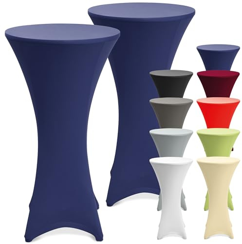 Beautissu 2er Set Stretch Stehtisch Husse mit Verstärkung im Fußbereich | Ø70-75cm Blau 40°C waschbar rutschfest bügelfrei für & Bistrotisch als Tisch-Überzug bügelfreie Stehtischhusse Bezug Stella