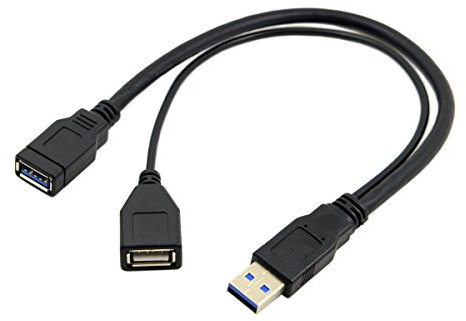 CableccBlack USB 3.0 Male to Dual USB Female Extra Power Data Y Extension Cable for 2.5 Mobile Hard Disk