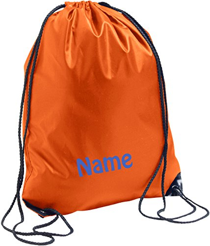 Turnbeutel orange mit Namen Bestickt aus wasserabweisendem Nylon, Sportbeutel, Schwimmbeutel, Gym Sack, Gym Bag, Sol's
