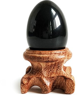 Mina Heal Sphère en Pierre précieuse d'obsidienne Noire avec Support en Bois pour la guérison, la méditation, l'équilibre des Chakras et la décoration de la Maison (Petite Taille)