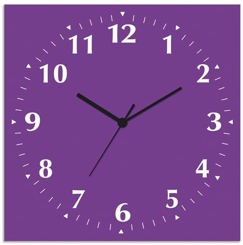 ARTLAND Wanddeko Wanduhr ohne Tickgeräusche Alu Funkuhr 30x30 cm Quadratisch Lautlos 12 Ziffern Farbig Schlichtes Design Lila S7KF