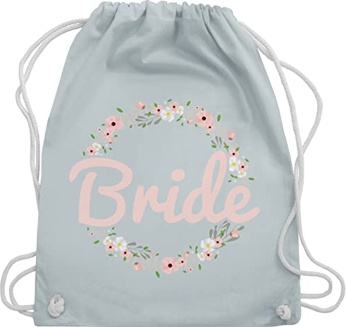 Shirtracer Turnbeutel Rucksack - Bride Blumenkranz rosé - Unisize - Pastell Blau - hen party stoffbeutel baumwolle jga beutel bridal shower sportbeutel groß goodie bag junggesellenabschied