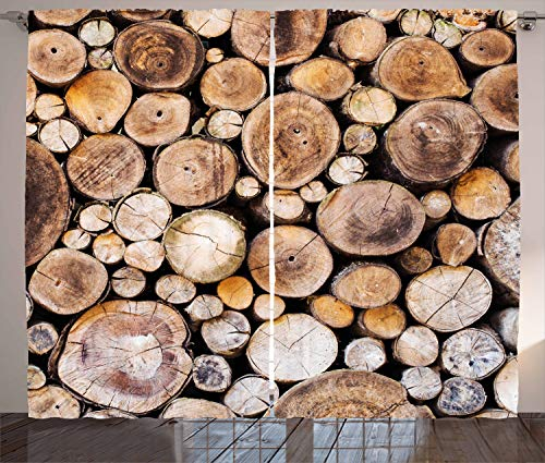ABAKUHAUS Rustikal Rustikaler Vorhang, Holzscheite Eiche, Wohnzimmer Universalband Gardinen mit Schlaufen und Haken, 280 x 225 cm, Sand
