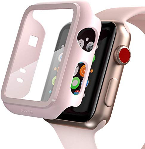 PZOZ Hülle Kompatibel mit Apple Watch Series 3/2 mit PET Displayschutz, iWatch Sehr stark PC Schutzhülle, zubehör Geeignet für Apple Watch Series 3/2(42mm, Rosa)