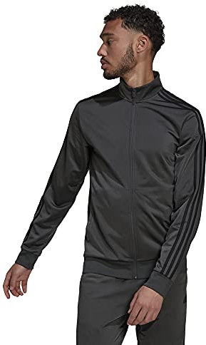 adidas Men's Standard Essentials Warm-Up 3-Stripes Track Top, Dark Grey Heather/Black, 4X-Large