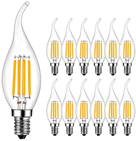 RANBOO E14 Kerze LED Lampe für Kronleuchter, E14 Glühfaden Retrofit Classic, 4W ersetzt 40 Watt, 400 Lumen, 2700K Warmweiß, Filament Fadenlampe, Glas, nicht dimmbar, 12er Pack