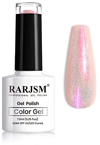 RARJSM Pink Glitter Gel Polish,Pearl Shell Glitter Gel Nail Polish,Reflective Sparkle Shiny Clear Pastel Need Cured With UV Led Nail Lamp 1 Piece 7.5ml Nail Art Manicure(DZ16)
