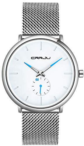 SUPBRO Herren Uhr Männer Edelstahl Wasserdicht minimalistische Armbanduhr Analog Zifferblatt Business Uhr Ultra Dünne Silber